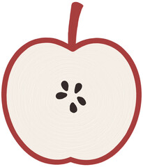 Hand drawn red apple fruit with seeds