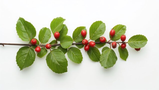 Sarsaparilla bush featuring crimson berries against a plain white backdrop, artistic and natural design elements of summer and spring foliage - Powered by Adobe