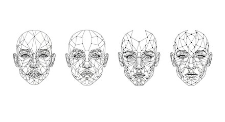 Abstract geometric digital art faces montage expressing diverse emotions and expressions vector