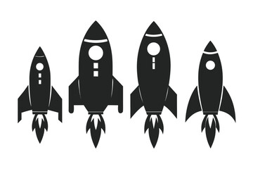 Space rocket silhoutte Black rocket ship icon with exhaust symbolizing launch space travel business startup and rapid progress space theme  