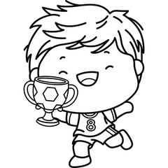 a cute vector of a soccer player holding a trophy