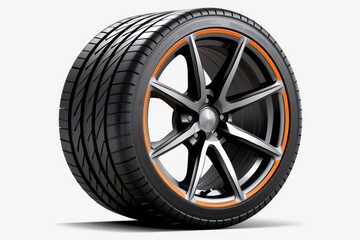 Fototapeta premium Close up of a car wheel rim featuring a modern alloy wheel and tire, emphasizing automotive performance and style
