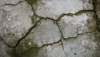 Obraz premium Detailed view of aged, moss-covered concrete surfaces with cracks, perfect for vintage or grunge-themed backgrounds with space for text.