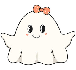 Kawaii ghost cartoon with bow