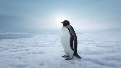 Fototapeta premium Solitary penguin amidst icy wilderness