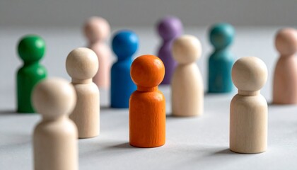 Orange figurine stands out among beige group, symbolizing uniqueness.