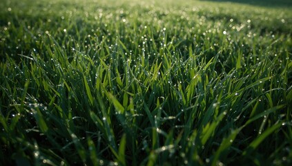 Obraz premium Fresh grass covered with early morning dew