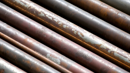 Close-up of weathered metal pipes showing texture and aged patina industrial detail