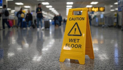 Warning sign for slippery surface in a public space