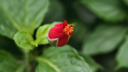 Ornamental Hibiscus Plant with Red Flower Buds, Blossoms Like a Rose with Uniform Petal Color