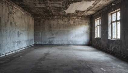 Obraz premium Abandoned space featuring a bare concrete wall and muted grey tones