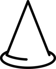 A simple black outline drawing of a party hat isolated on transparent background, perfect for minimalist designs and festive occasions