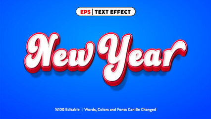 Happy New Year festive text effect with colorful 3D style and vibrant blue background design for celebration greetings