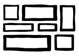 Set of empty text boxes with wavy, zigzag, and scalloped rectangle borders. Hand-drawn frames perfect for banners, cards, invitations, and creative vector designs.