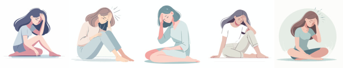 Fototapeta premium vector of a woman sitting with a confused expression