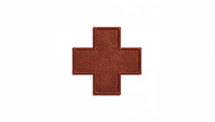 Obraz premium One Traditional Brown Cross-Shaped Adhesive Bandage on a White Background with Clipping Path