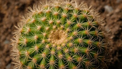 Obraz premium Vibrant green cactus adorned with delicate light brown spines