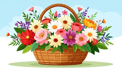 Colorful flower basket brimming with blooms