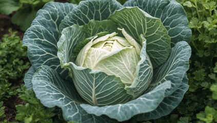 Fototapeta premium Close-up of fresh cabbage grown organically in a garden