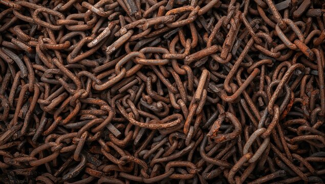 Heap of aged corroded chains, symbolic photograph