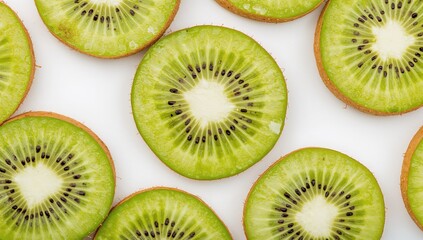 Fototapeta premium Kiwi fruit segments displayed on a plain white background