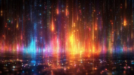 Abstract digital rain, vibrant colors, glowing lines