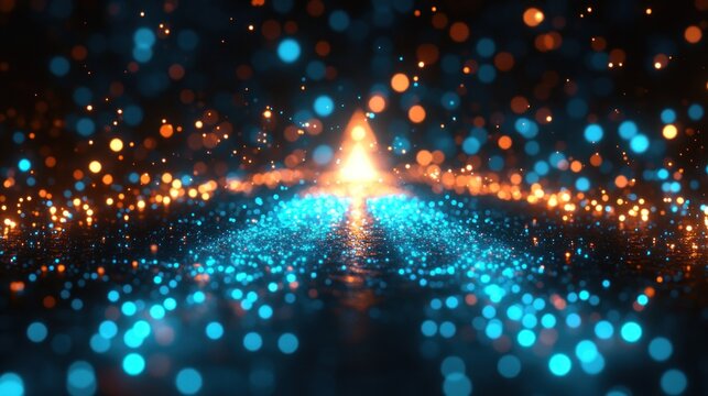Abstract glowing particles, vibrant colors, bokeh effect - Powered by Adobe
