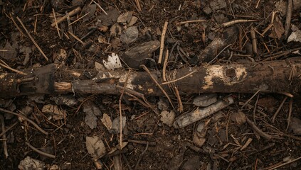 Charred tree limbs from wildfires enrich soil with charcoal buildup, showcasing natural texture and detailed macro plant material
