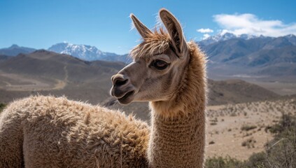 Obraz premium Alpaca roaming high mountain ranges