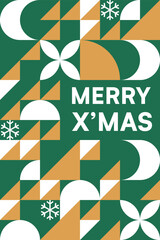 Background of Merry Xmas Green Gold Geometric Bauhaus Design