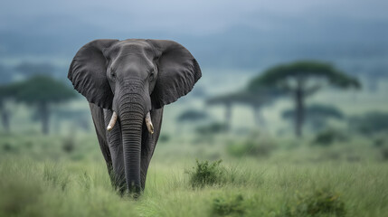 Naklejka premium A magnificent African elephant majestically walks