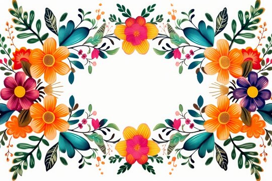 Vibrant blossoms and leaves form a decorative frame, offering a customizable space ideal for adding personalized text, images, or designs