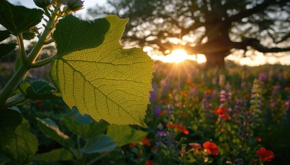 Obraz premium Beautifully carved leaf lupine glowing under warm sunlight