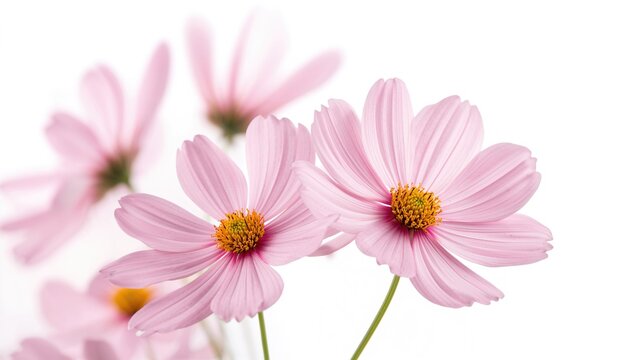 Studio-shot pink cosmos blossoms with extensive depth of field on a white background - Powered by Adobe
