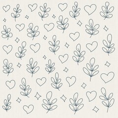 Floral Pattern with Hearts and Diamonds
