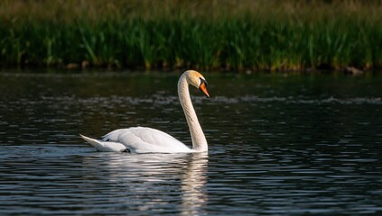 Fototapeta premium Mute swan (Cygnus olor) swimming in a large freshwater lake