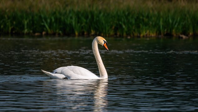 Mute swan (Cygnus olor) swimming in a large freshwater lake
