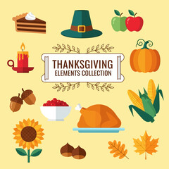 Thanksgiving elements collection, vector design