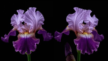 Fototapeta premium Dark backdrop showcasing vibrant purple irises