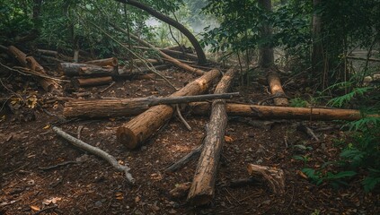 Fototapeta premium Traces of Timber Scattered on the Soil