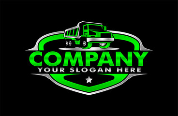 Dump truck logo emblem design vector illustration template business construction company	