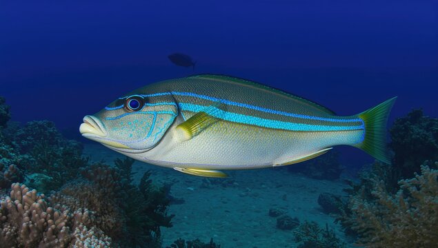 Cleaner wrasse species Labroides dimidiatus known as Bluestreak