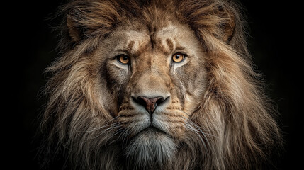 Fototapeta premium Majestic Lion A Striking Portrait of the King of the Jungle with Intense Gaze and Fine Detail