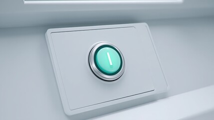 Button with a turquoise light on a sleek, modern surface, suggesting a technology or control function.