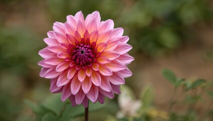 Close-up of a vibrant Dahlia blossom with a natural backdrop