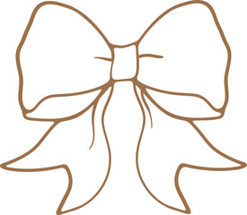 Ribbon Bow Outline Doodle Drawing, Retro Bow Illustration