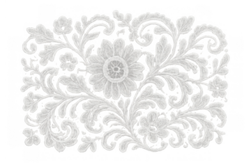 White lace embroidery ornament with floral pattern, elegant vintage textile decor, cutout design on transparent background