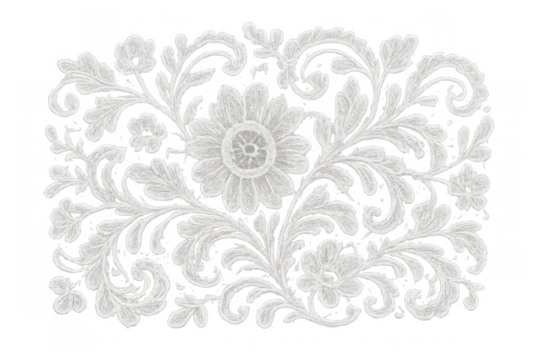 White lace embroidery ornament with floral pattern, elegant vintage textile decor, cutout design on transparent background