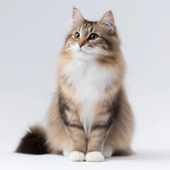 Portrait of a Siberian Cat Sitting Tall, Fluffy and Alert