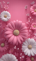 Bright Cartoon Flowers in Varied Shades Against a Vivid Pink Background for Whimsical Designs and Decor